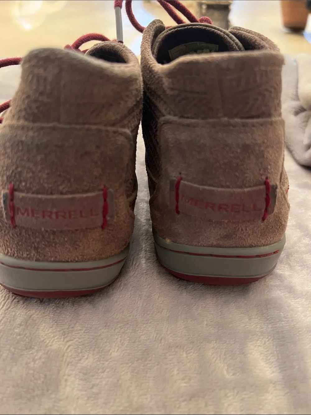 Merrell Women's Brown Suede Ankle Booties with Burgundy Laces